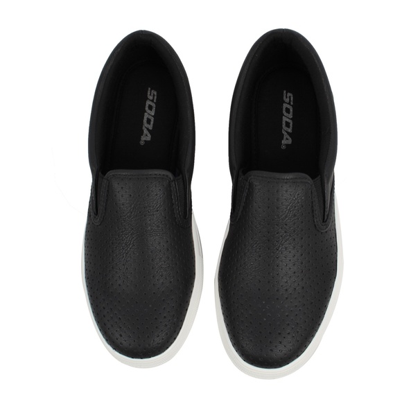 Shoes - Black Perforated Round Toe Elastic Loafer Slip on